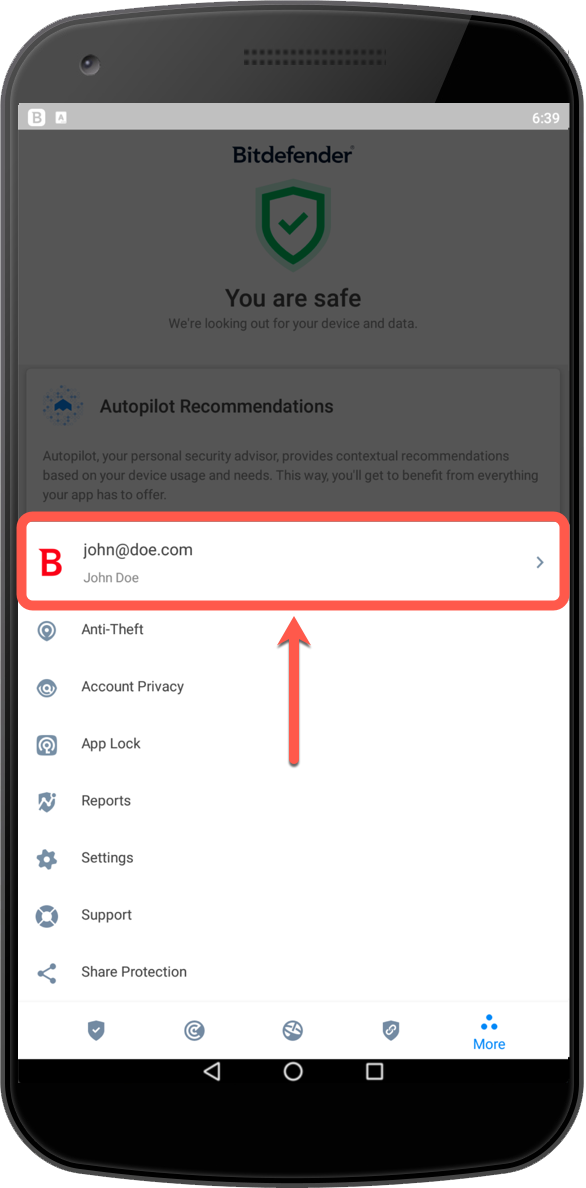 Switch Account on Bitdefender for Android