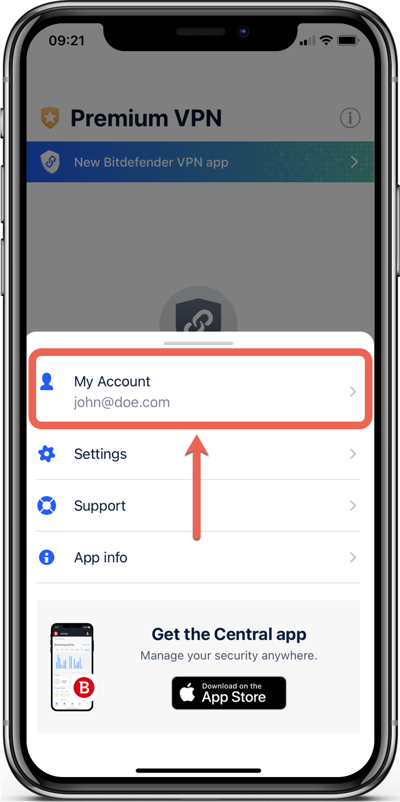 Switch Account on Bitdefender for iOS