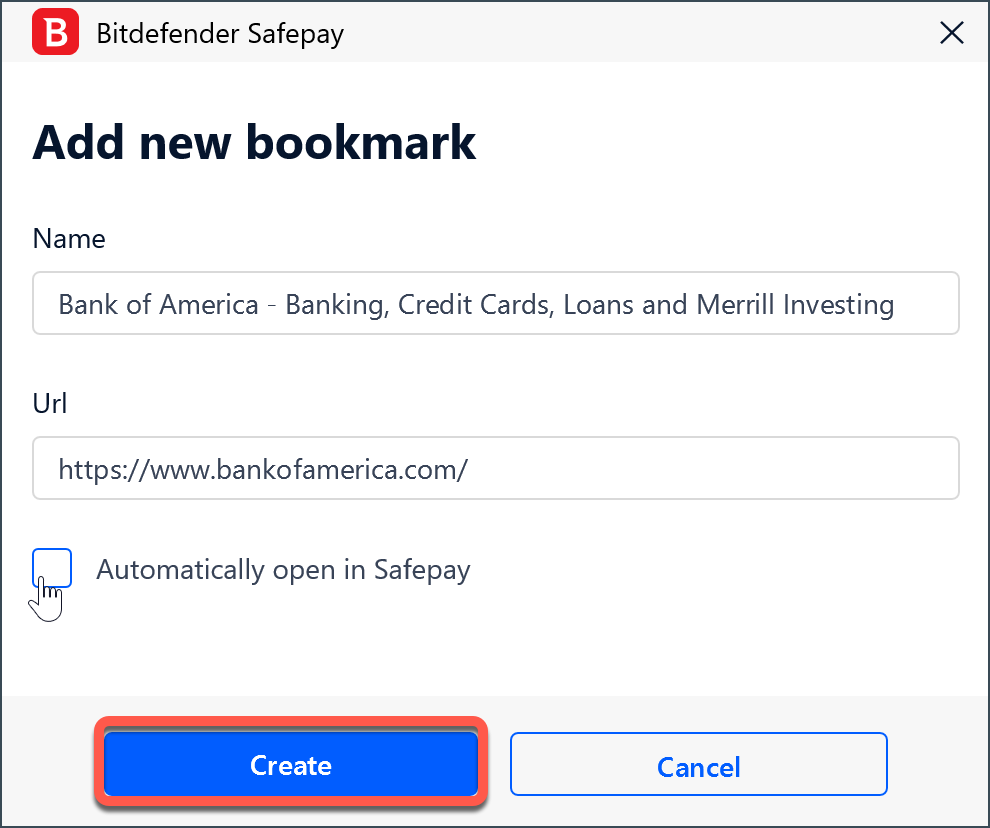 Create bookmarks in Safepay - Bitdefender