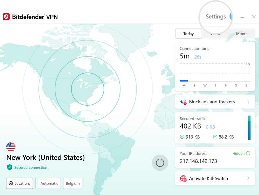 Bitdefender VPN for Windows - Settings