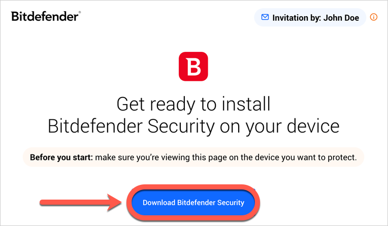 Install Bitdefender on another device - invite