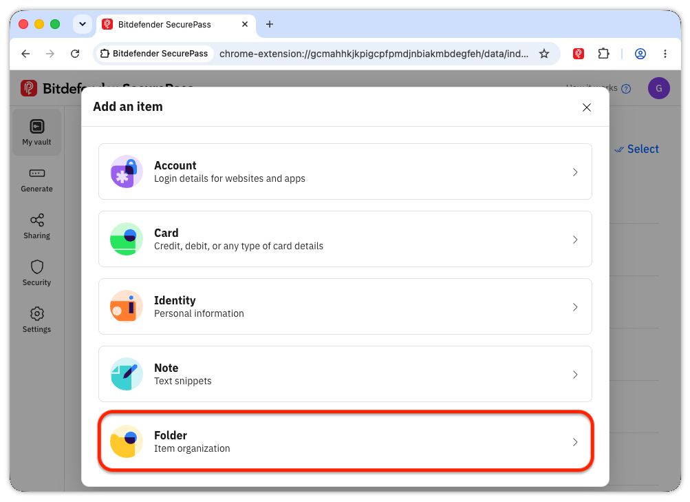如何新增 SecurePass 資料夾