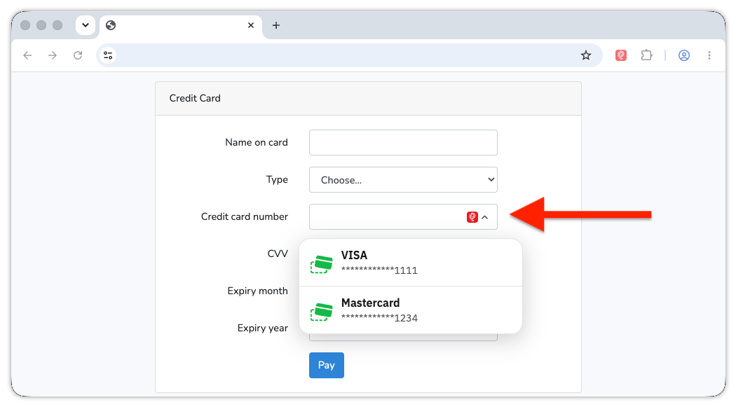如何使用 SecurePass 瀏覽器擴充功能自動填寫卡片資料
