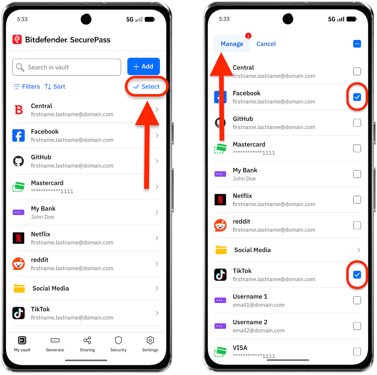 如何將項目移至 SecurePass 資料夾