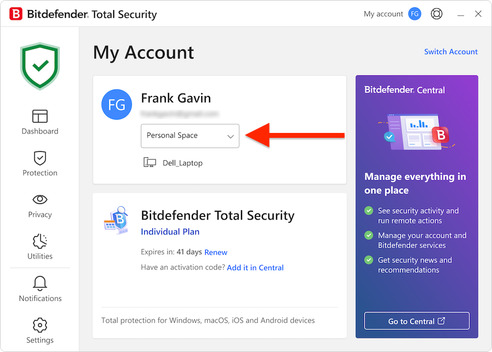 個人空間 - 未使用 Bitdefender Ultimate Small Business Security 的裝置