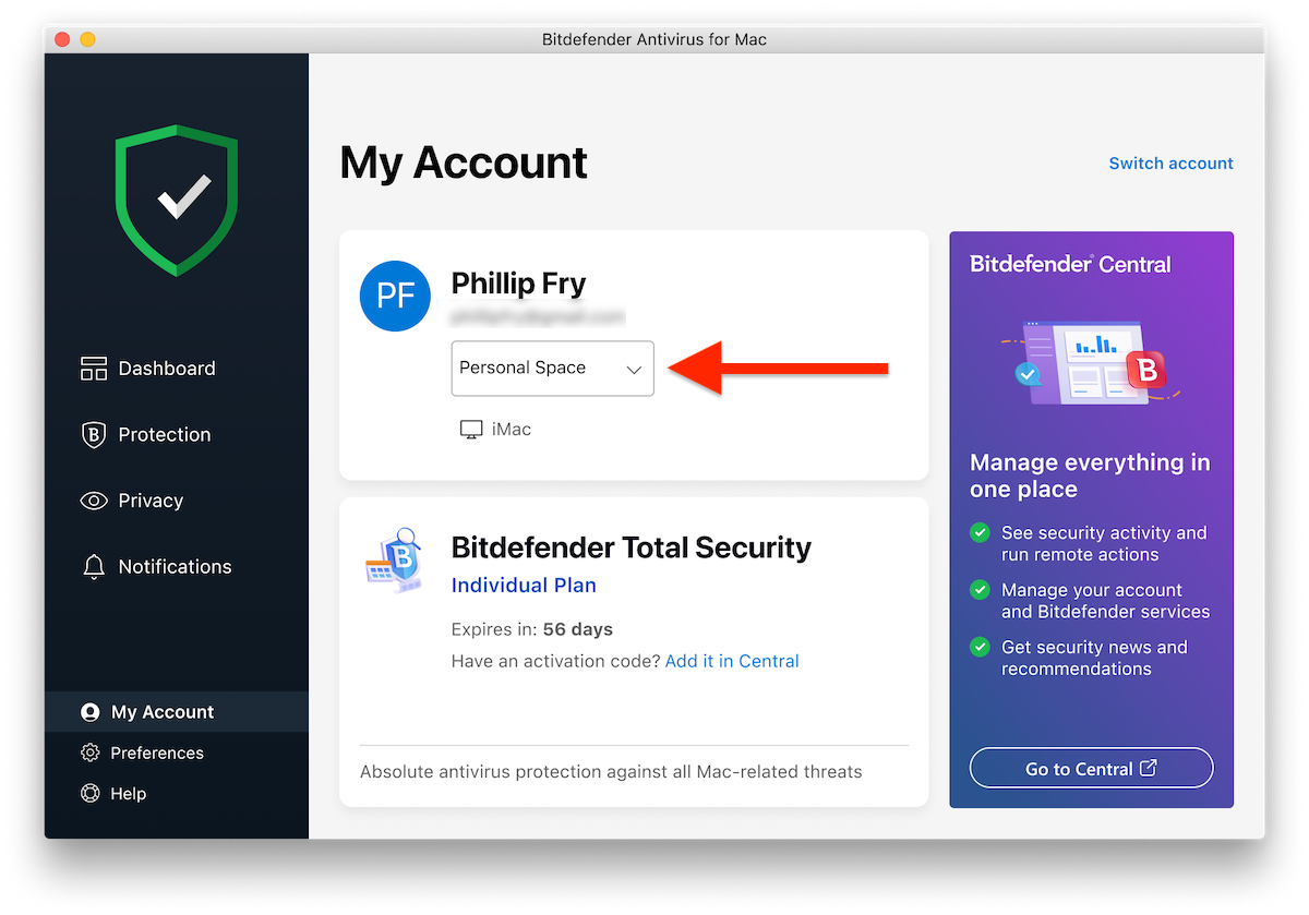 個人空間 - 未使用 Bitdefender Ultimate Small Business Security 的裝置