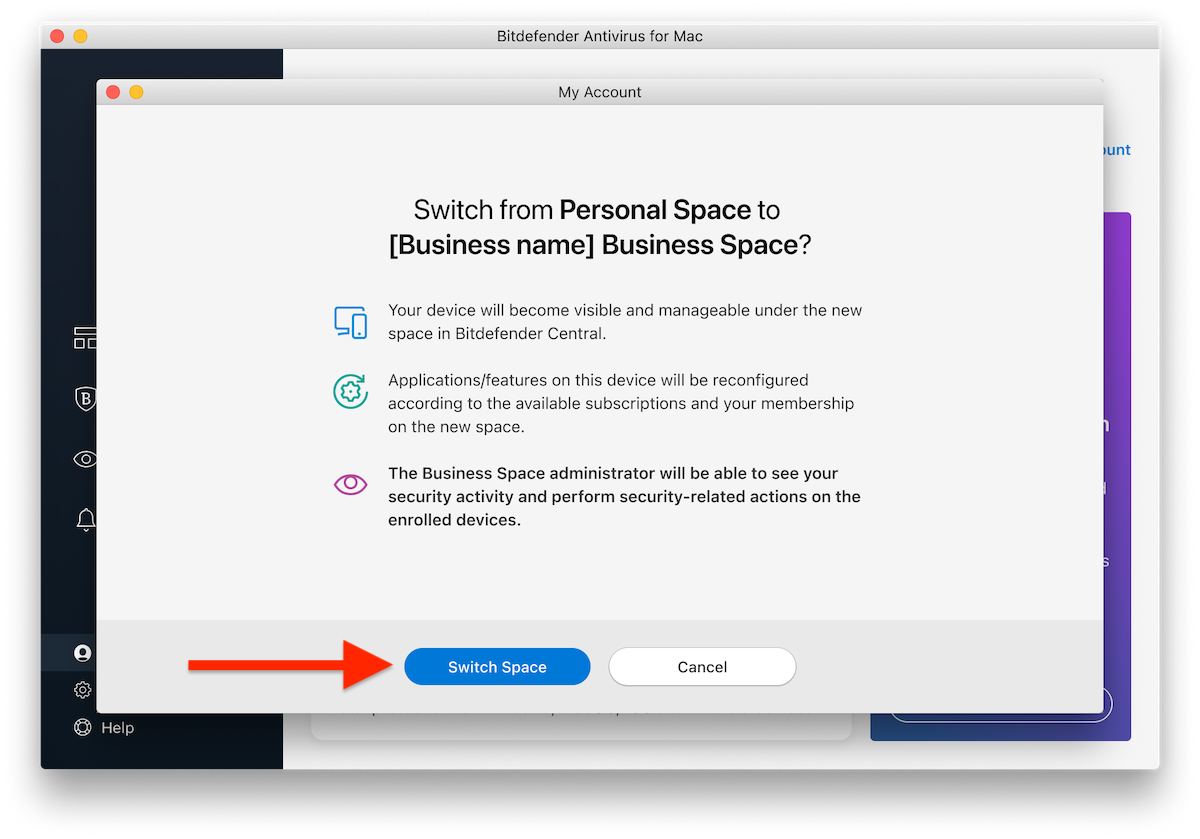 如果裝置未使用 Bitdefender Ultimate Small Business Security,請切換至企業空間。