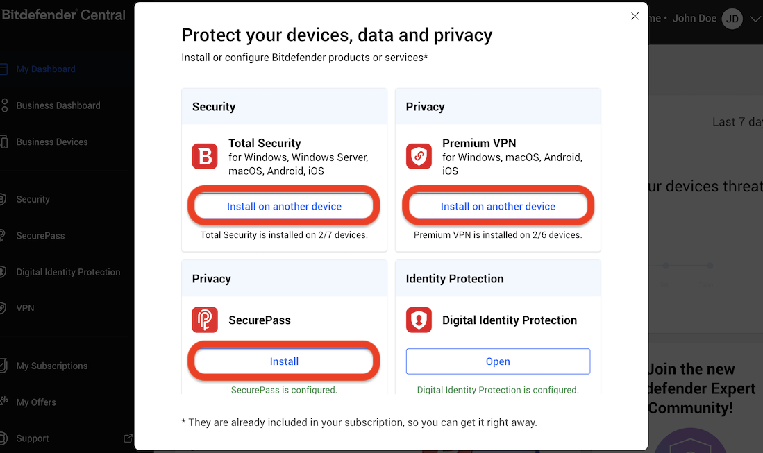 如何在其他裝置上安裝 Bitdefender Ultimate Small Business Security