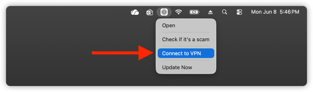 如何在 macOS 上透過選單列圖示連線至 VPN