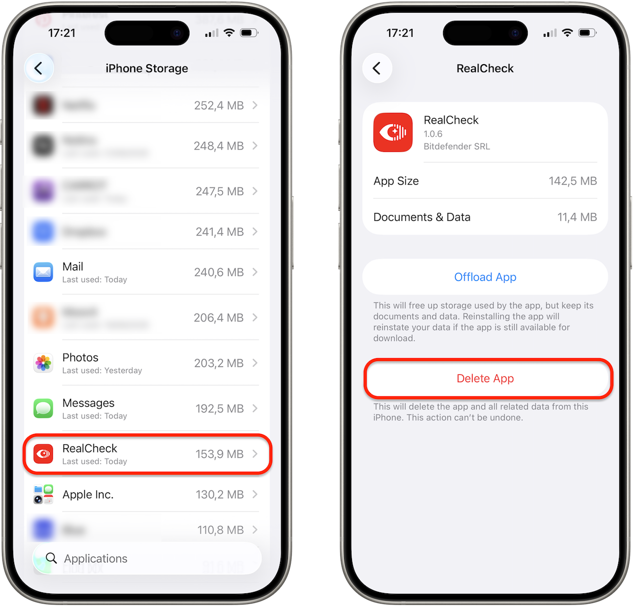 如何從 iPhone 儲存空間中解除安裝 iOS 版的 RealCheck