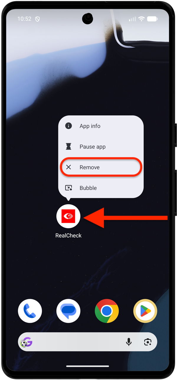 如何從 Android 主畫面卸載 RealCheck