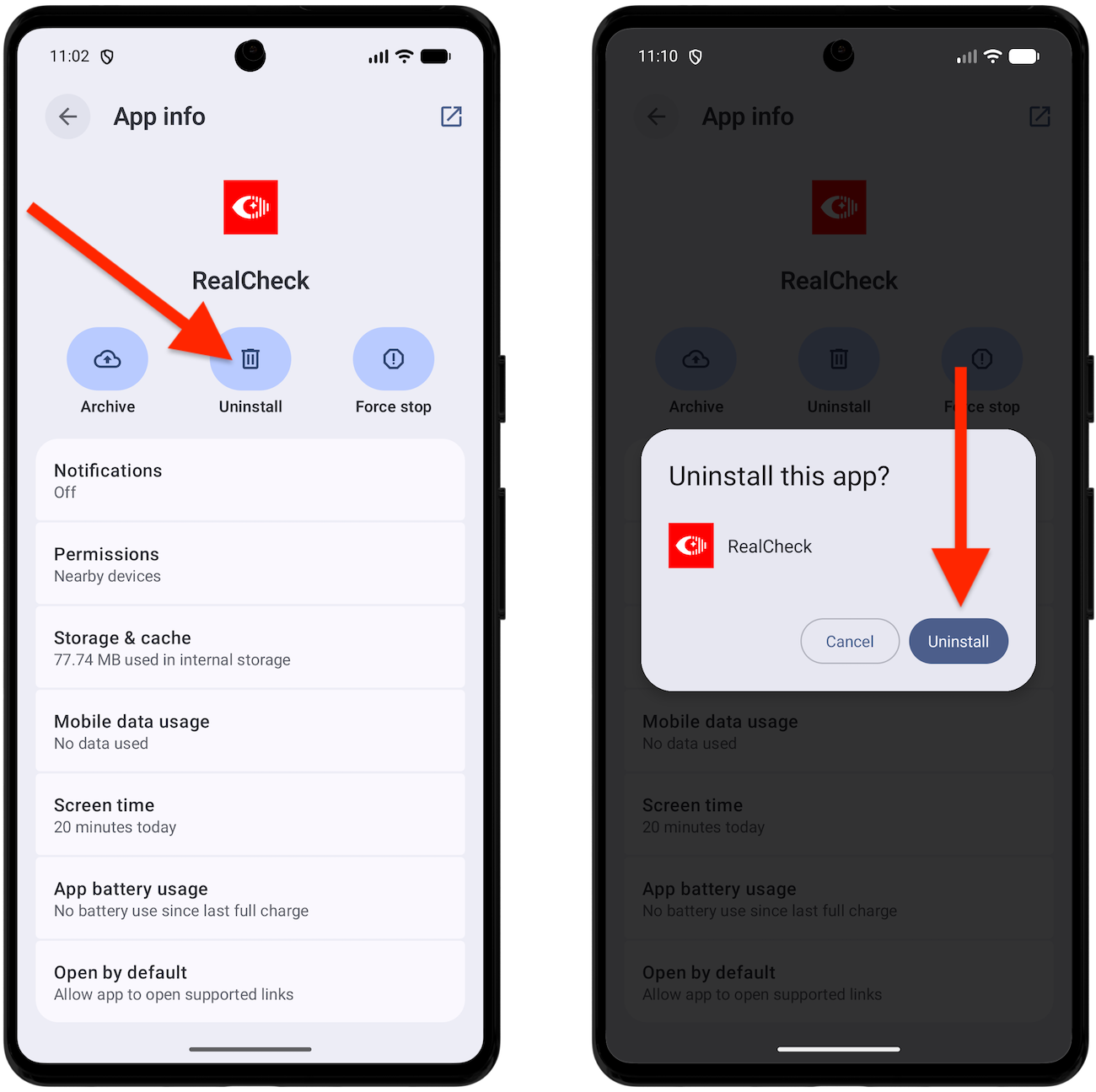 如何透過 Android 設定解除安裝 RealCheck