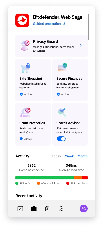Bitdefender Web Sage 控制台 - 隱私防護