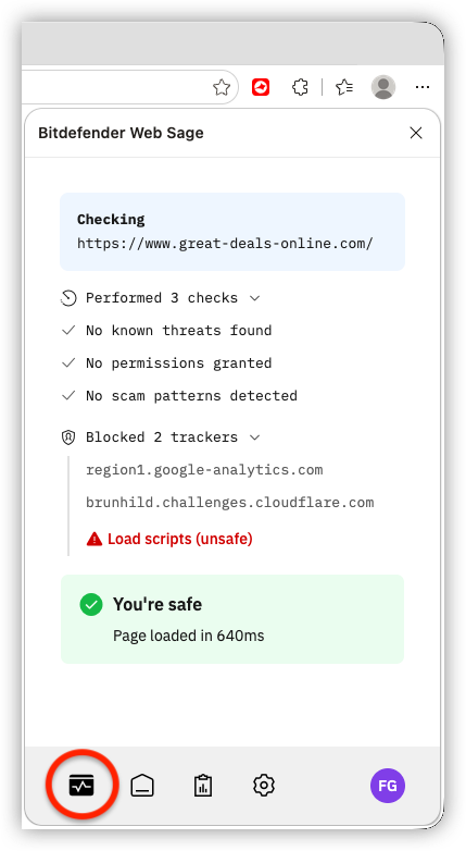 Bitdefender Web Sage 檢查結果